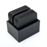 Black Leatherette 10 Square Coaster Set w/ Holder